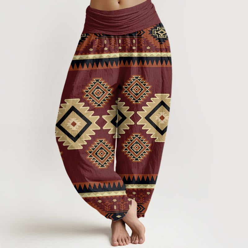 Buddha Stones Cotton Casual Symmetrical Navajo Textile Style Pattern Women's Elastic Waist Harem Pants - Brown - US22，UK/AU26，EU54 (6XL) - image 0