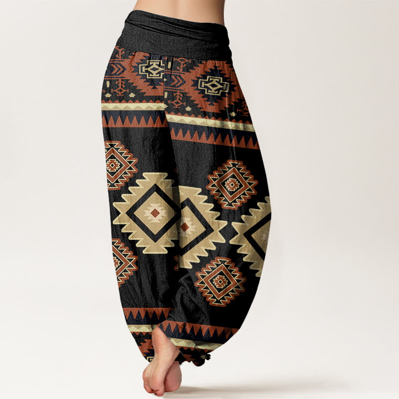 Buddha Stones Cotton Casual Symmetrical Navajo Textile Style Pattern Women's Elastic Waist Harem Pants - image 9