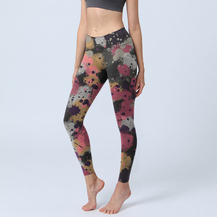 Buddha Stones Splatter Print Exercise Leggings Women's Yoga Pants - Black - US18，UK/AU22，EU50 (4XL) - image 1