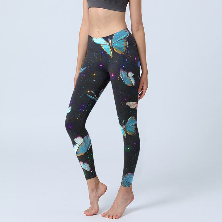 Buddha Stones Butterfly Star Sky Print Exercise Leggings Women's Yoga Pants - Black - US18，UK/AU22，EU50 (4XL) - image 0