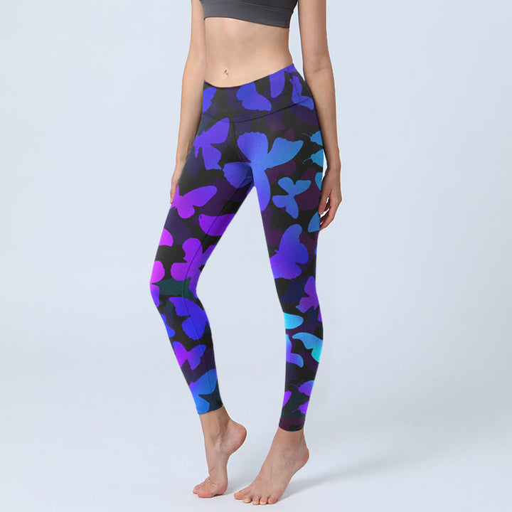 Buddha Stones Gradient Butterfly Print Exercise Leggings Women's Yoga Pants - Black - US18，UK/AU22，EU50 (4XL) - image 0