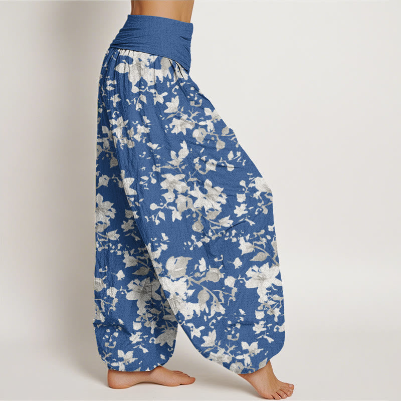Buddha Stones Cotton Leaves Design Women's Elastic Waist Harem Pants - image 9