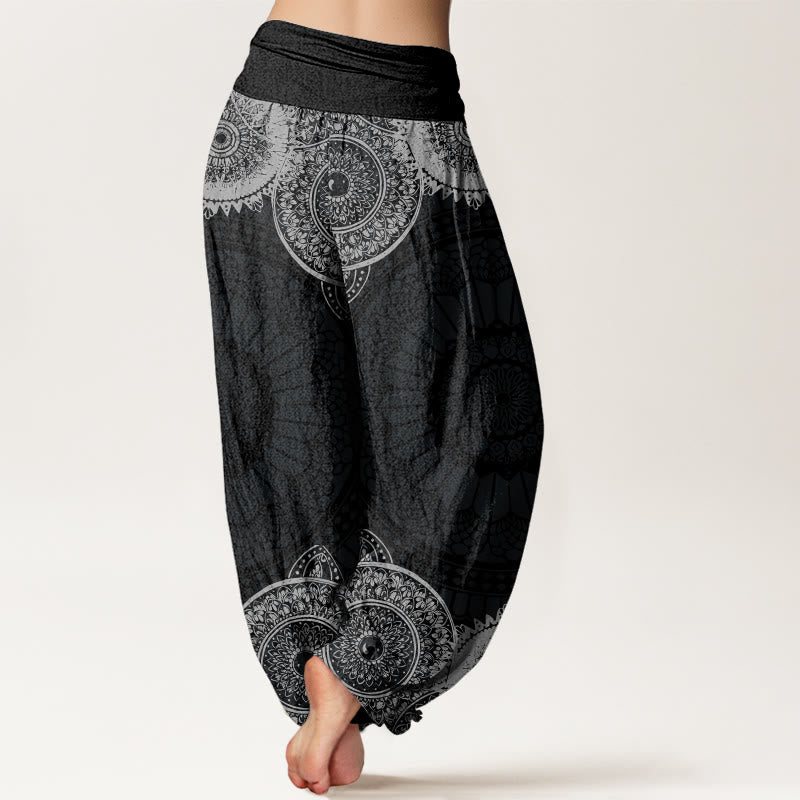 Buddha Stones Circular Mandala Design Women's Elastic Waist Harem Pants - image 1