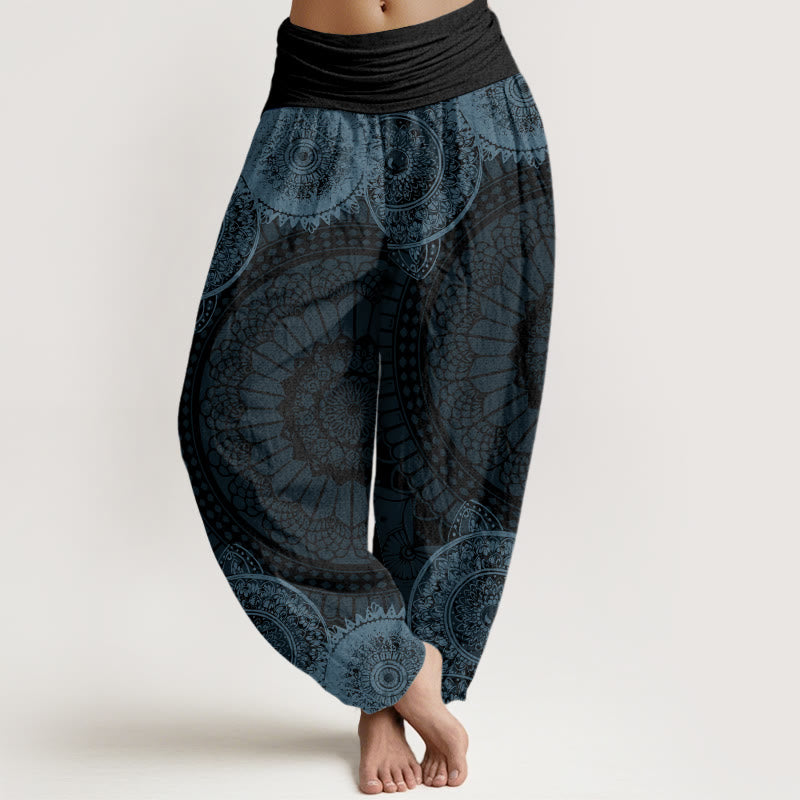 Buddha Stones Circular Mandala Design Women's Elastic Waist Harem Pants - Gray - US22，UK/AU26，EU54 (6XL) - image 4