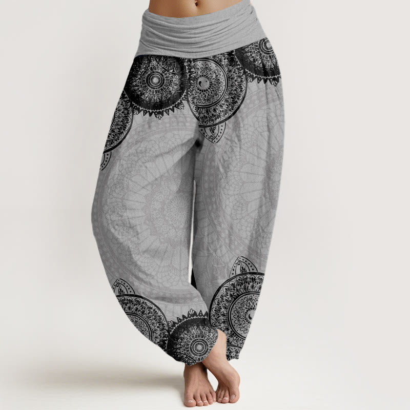 Buddha Stones Circular Mandala Design Women's Elastic Waist Harem Pants - LightGrey - US22，UK/AU26，EU54 (6XL) - image 7
