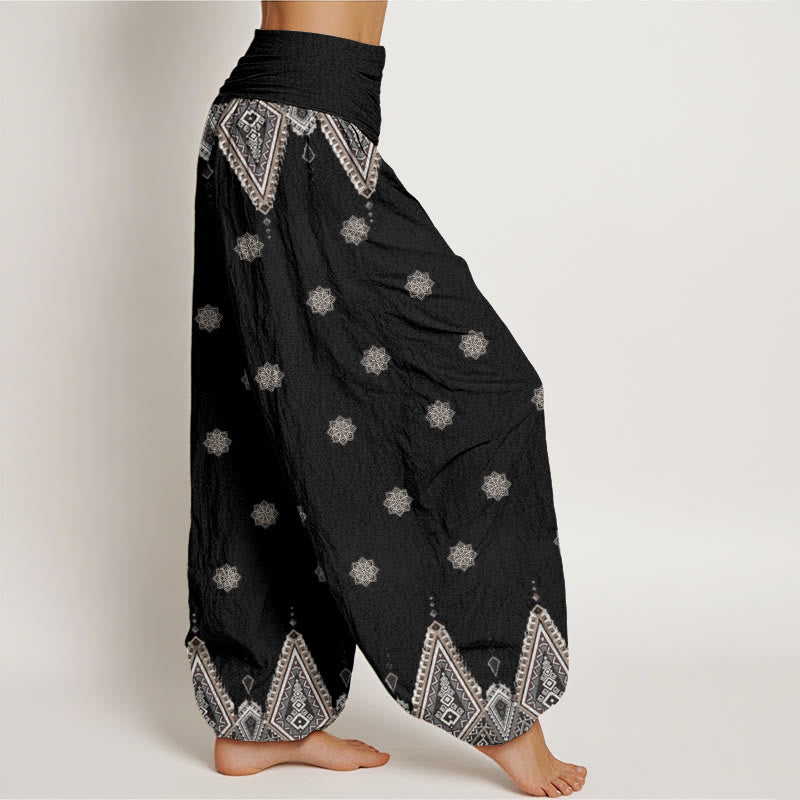 Buddha Stones Bohemian Geometric Floral Design Women's Elastic Waist Harem Pants - image 3