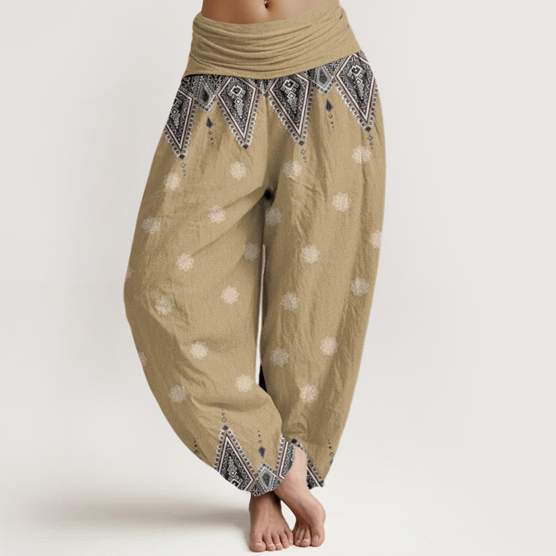 Buddha Stones Cotton Bohemian Geometric Floral Design Women's Elastic Waist Harem Pants - PaleGoldenrod - US22，UK/AU26，EU54 (6XL) - image 4