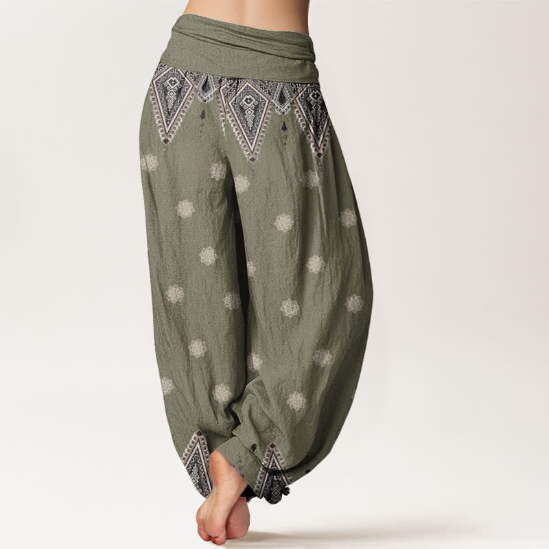 Buddha Stones Cotton Bohemian Geometric Floral Design Women's Elastic Waist Harem Pants - image 8