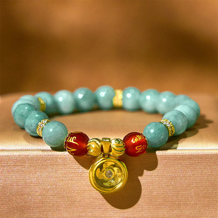 Buddha Stones Natural Green Jade Om Mani Padme Hum Cyclone Charm Luck Bracelet