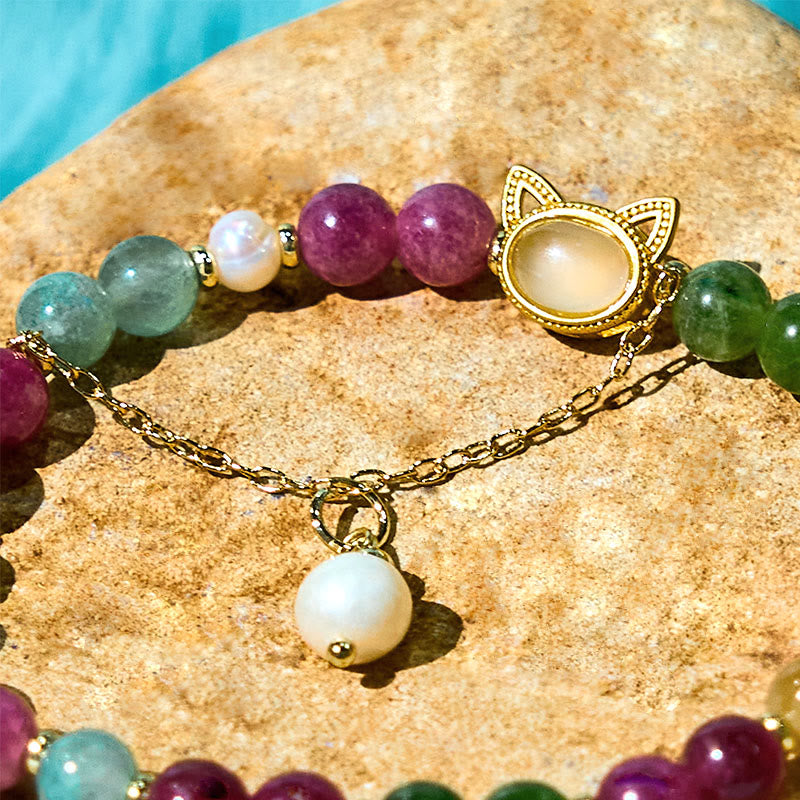 Buddha Stones Colorful Tourmaline Lucky Cat Positive Bracelet - image 9