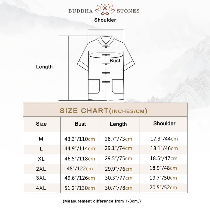 Buddha Stones Tang Frog-Button Three Quarter Sleeve Shirt Wide Leg Pants Cotton Linen Men's Suit