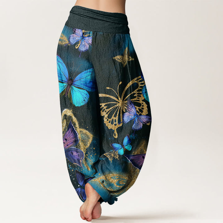 Buddha Stones Casual Butterfly Gold Pattern Women's Elastic Waist Harem Pants - image 2