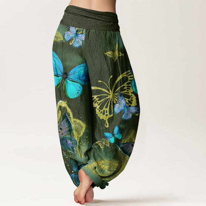 Buddha Stones Casual Butterfly Gold Pattern Women's Elastic Waist Harem Pants - image 6