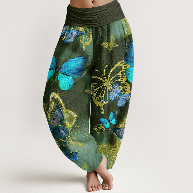 Buddha Stones Casual Butterfly Gold Pattern Women's Elastic Waist Harem Pants - DarkGreen - US22，UK/AU26，EU54 (6XL) - image 4