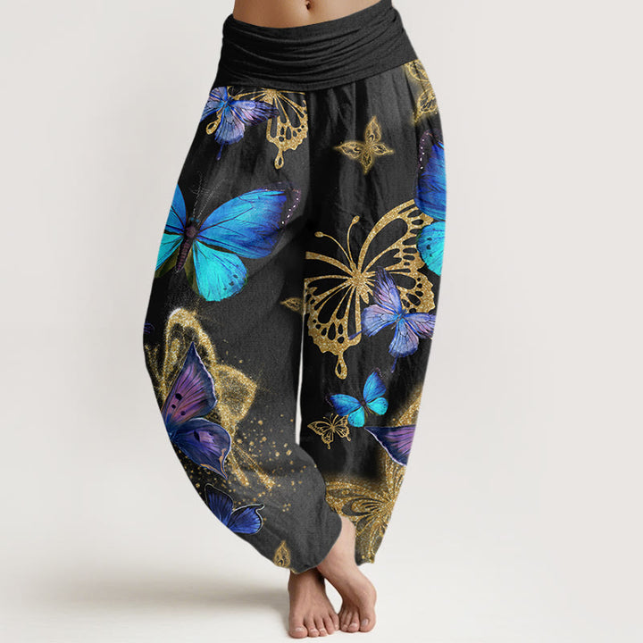 Buddha Stones Casual Butterfly Gold Pattern Women's Elastic Waist Harem Pants - Black - US22，UK/AU26，EU54 (6XL) - image 7