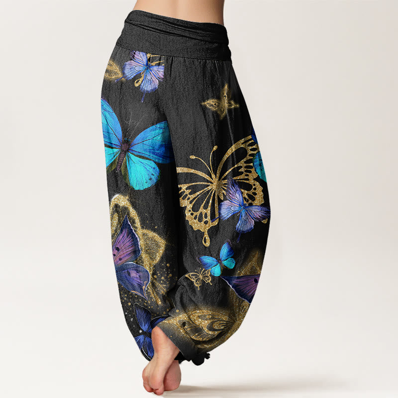 Buddha Stones Casual Butterfly Gold Pattern Women's Elastic Waist Harem Pants - image 9