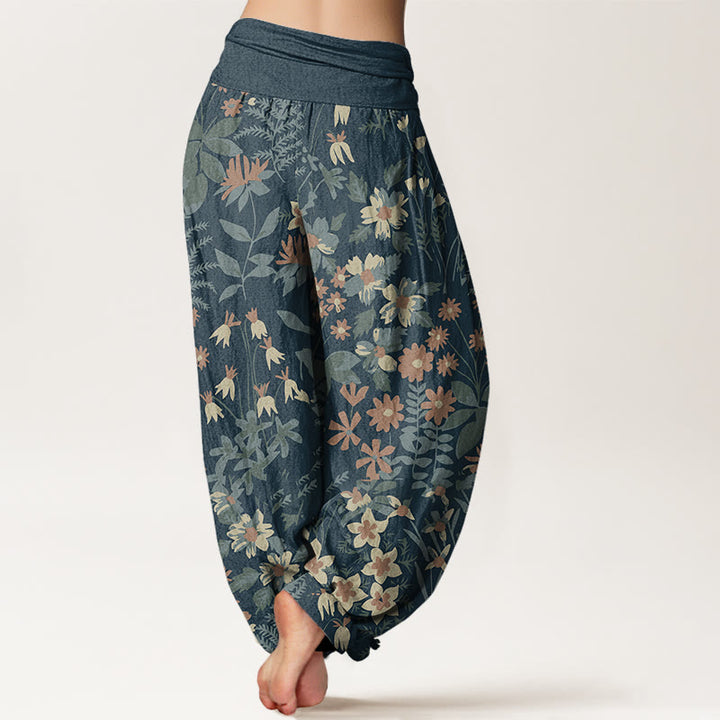 Buddha Stones Casual Daisy Flowers Leaves Design Women's Elastic Waist Harem Pants - image 2