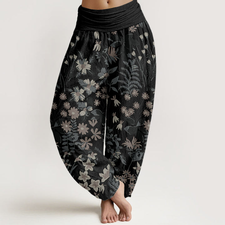Buddha Stones Cotton Casual Daisy Flowers Leaves Design Women's Elastic Waist Harem Pants - Black - US22，UK/AU26，EU54 (6XL) - image 4