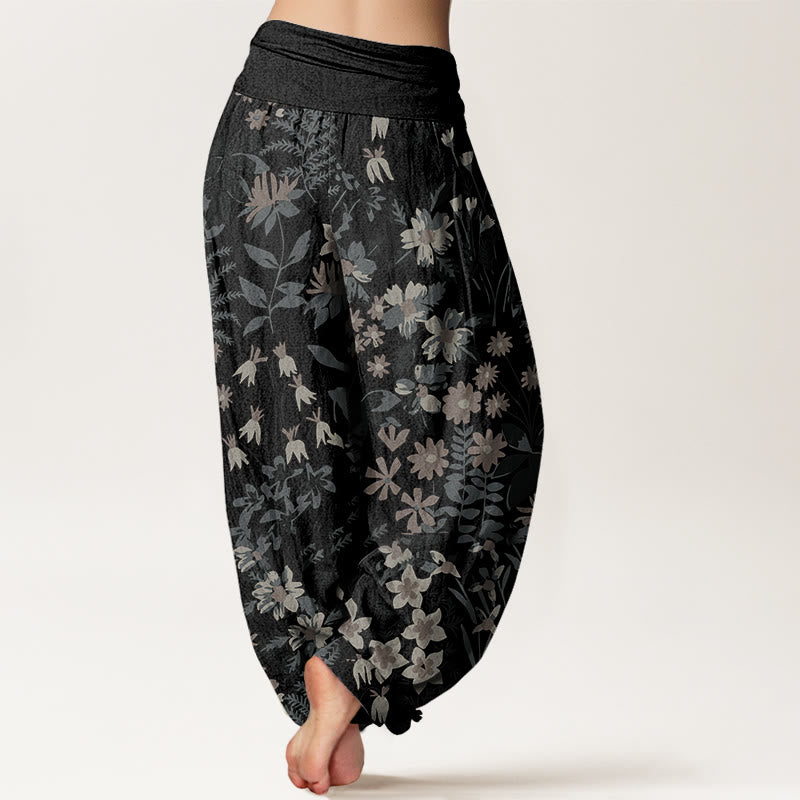 Buddha Stones Casual Daisy Flowers Leaves Design Women's Elastic Waist Harem Pants - image 6
