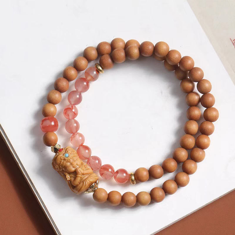 Buddha Stones Tibetan Zakiram Goddess Of  Wealth South Red Agate Sandalwood Fortune Bracelet - image 1