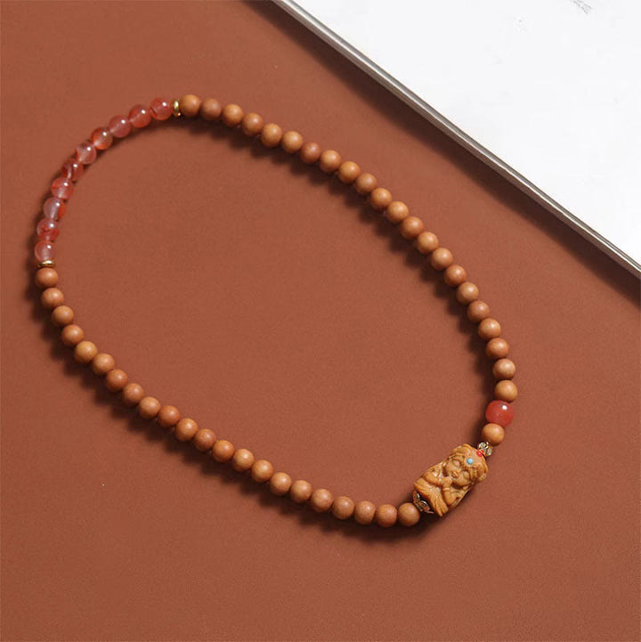 Buddha Stones Tibetan Zakiram Goddess Of  Wealth South Red Agate Sandalwood Fortune Bracelet - image 2