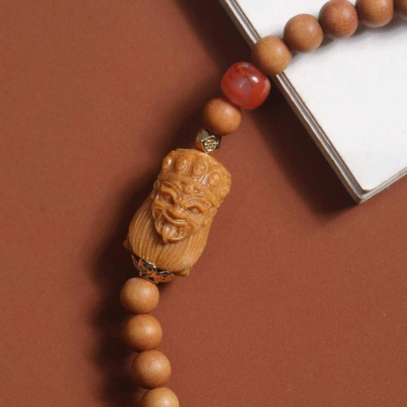Buddha Stones Tibetan Zakiram Goddess Of  Wealth South Red Agate Sandalwood Fortune Bracelet - image 4