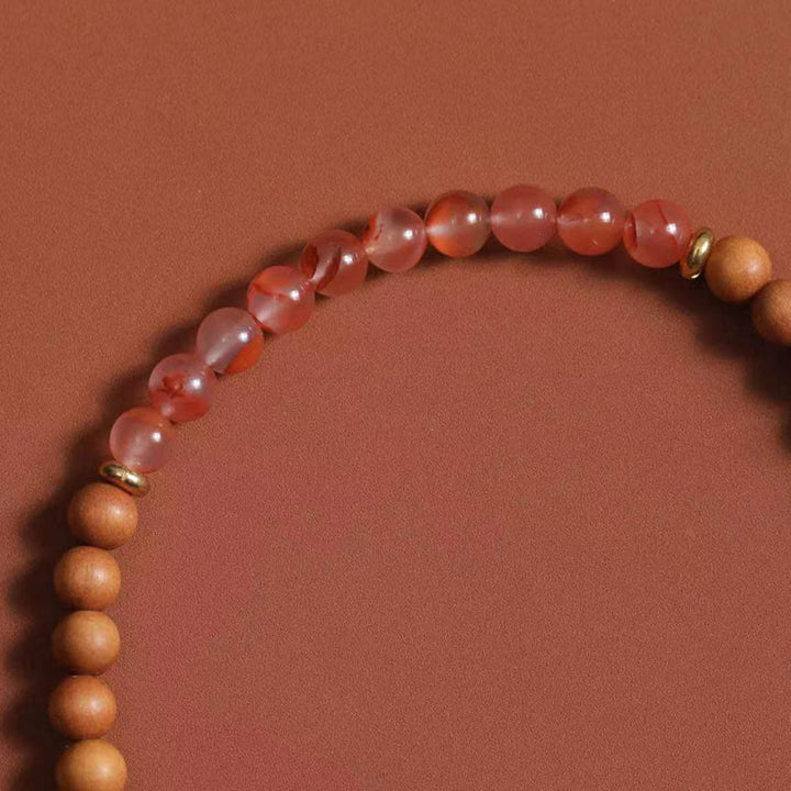 Buddha Stones Tibetan Zakiram Goddess Of  Wealth South Red Agate Sandalwood Fortune Bracelet - image 8