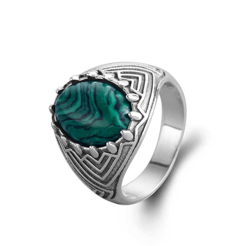 Buddha Stones Oval Vintage 925 Sterling Silver Malachite Bead Calmness Ring - image 9
