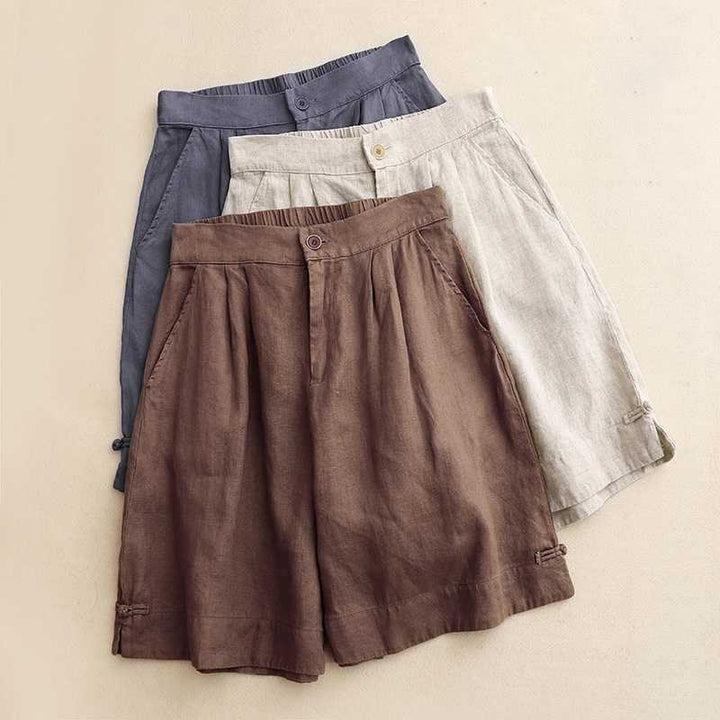 Buddha Stones Summer Casual Solid Color Zipper Button Acrylic Fiber Frog Button Women's Shorts With Pockets - image 21