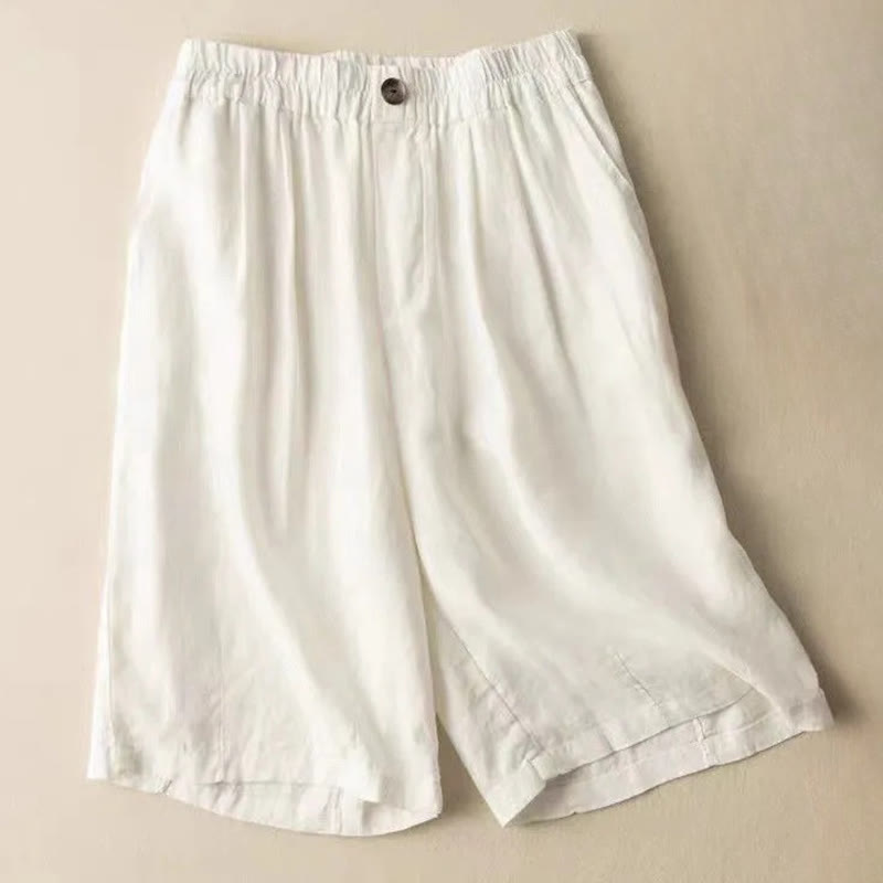 Buddha Stones Summer Casual Plain Zipper Button Cotton Linen Women's Shorts With Pockets - White - US8-10，UK/AU12-14，EU40-42 (3XL) - image 9