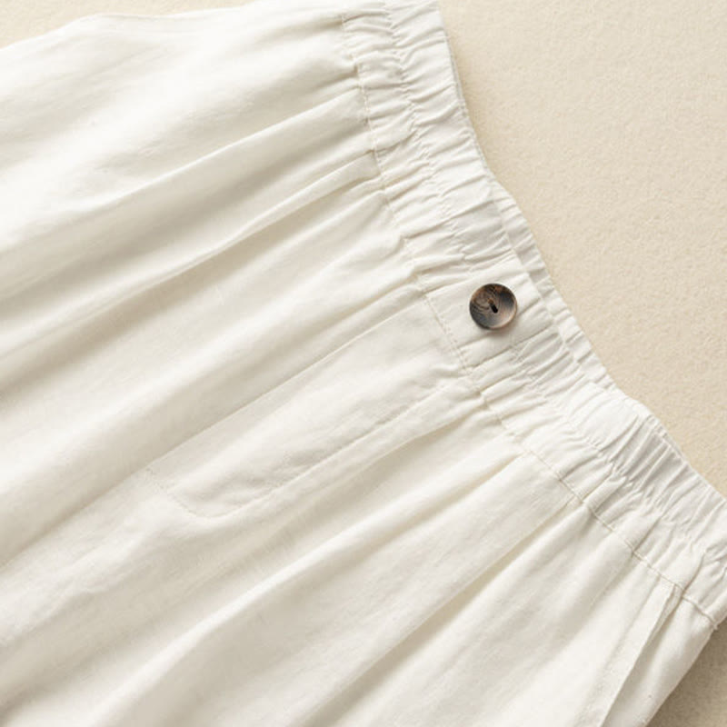 Buddha Stones Summer Casual Plain Zipper Button Cotton Linen Women's Shorts With Pockets - image 10