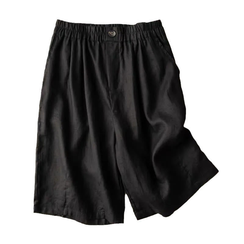 Buddha Stones Summer Casual Plain Button Cotton Linen Women's Shorts With Pockets - image 16