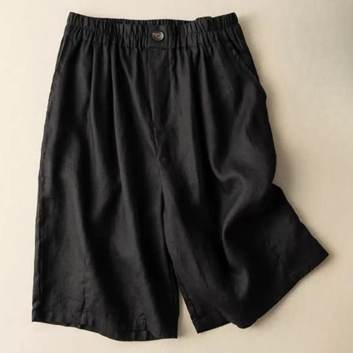 Buddha Stones Summer Casual Plain Button Cotton Linen Women's Shorts With Pockets - Black - US8-10，UK/AU12-14，EU40-42 (3XL) - image 12
