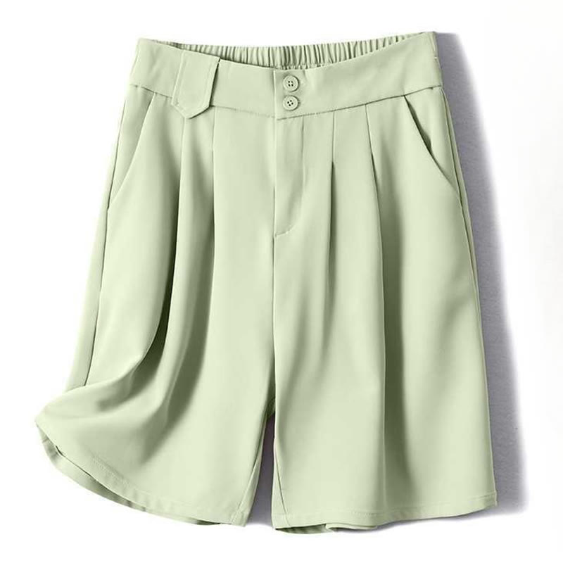 Buddha Stones Summer Casual Zipper Button Loose Plain Cotton Linen Women's Shorts With Pockets - Honeydew - US8-10，UK/AU12-14，EU40-42 (2XL) - image 5