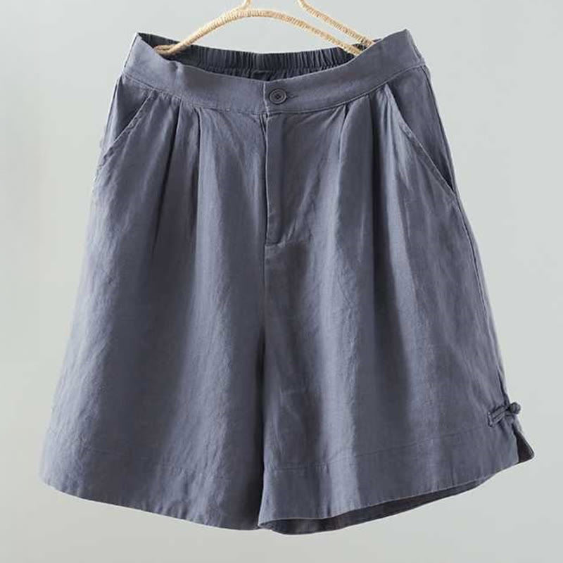 Buddha Stones Summer Casual Solid Color Frog Button Zipper Button Acrylic Fiber Women's Shorts With Pockets - CornflowerBlue - US12，UK/AU16，EU44 (2XL) - image 0