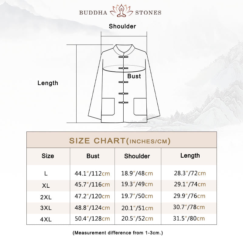 Buddha Stones 2Pcs Tang Suit Plain Color Frog-Button Men's Long Sleeve Shirt Pants Set - image 3