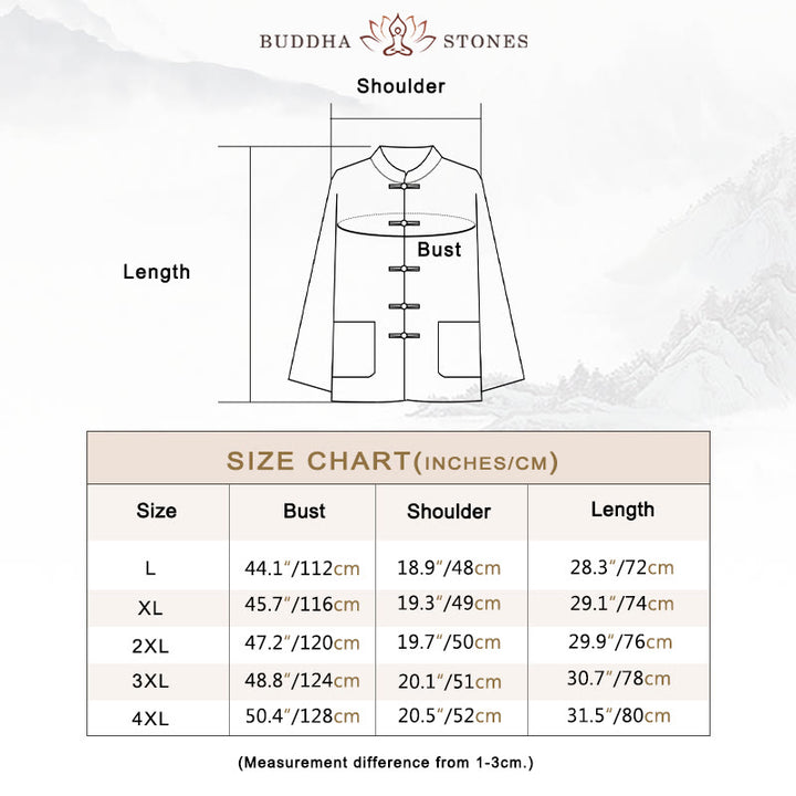 Buddha Stones 2Pcs Tang Suit Plain Color Frog-Button Men's Long Sleeve Shirt Pants Set - image 3