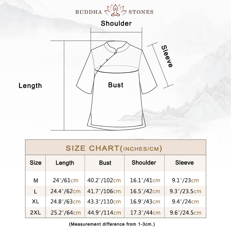 Buddha Stones Plum Blossom Embroidery Frog-Button Short Sleeve Cotton Linen Shirt - image 3