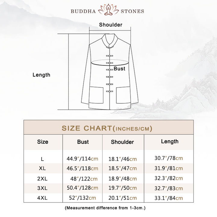 Buddha Stones 2Pcs Plain Tang Suit Men's Frog-Button Long Sleeve Shirt Pants Set - image 2