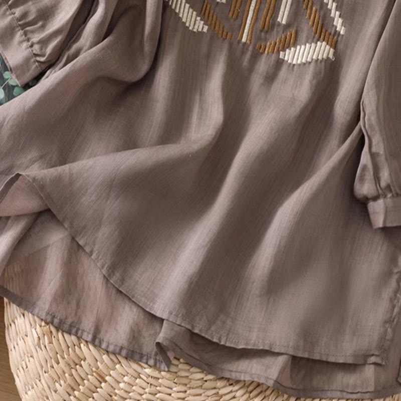 Buddha Stones Casual Symmetrical Embroidery Women's Crew Neck Design Half Sleeve Spandex T-shirt - image 21