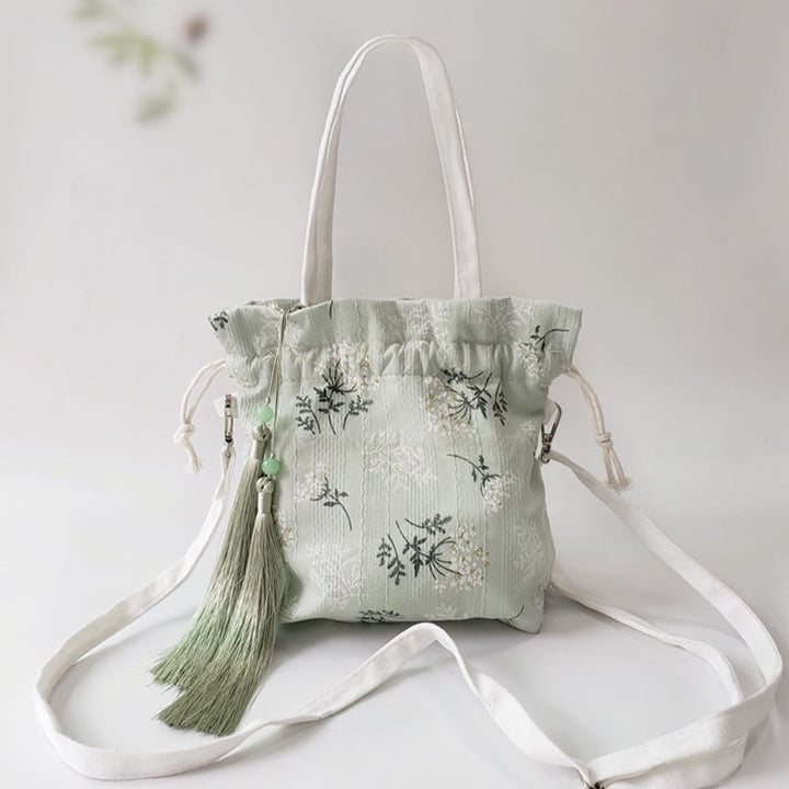 Buddha Stones White Flowers Green Leaves Canvas Tote Crossbody Bag Shoulder Bag Handbag
