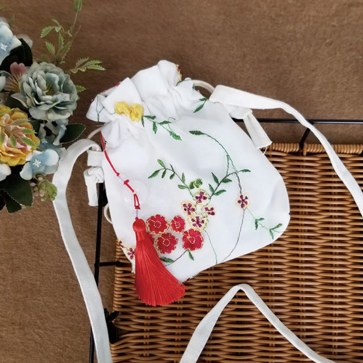 Buddha Stones Embroidered Flowers Cherry Blossoms Vine Canvas Crossbody Bag Shoulder Bag