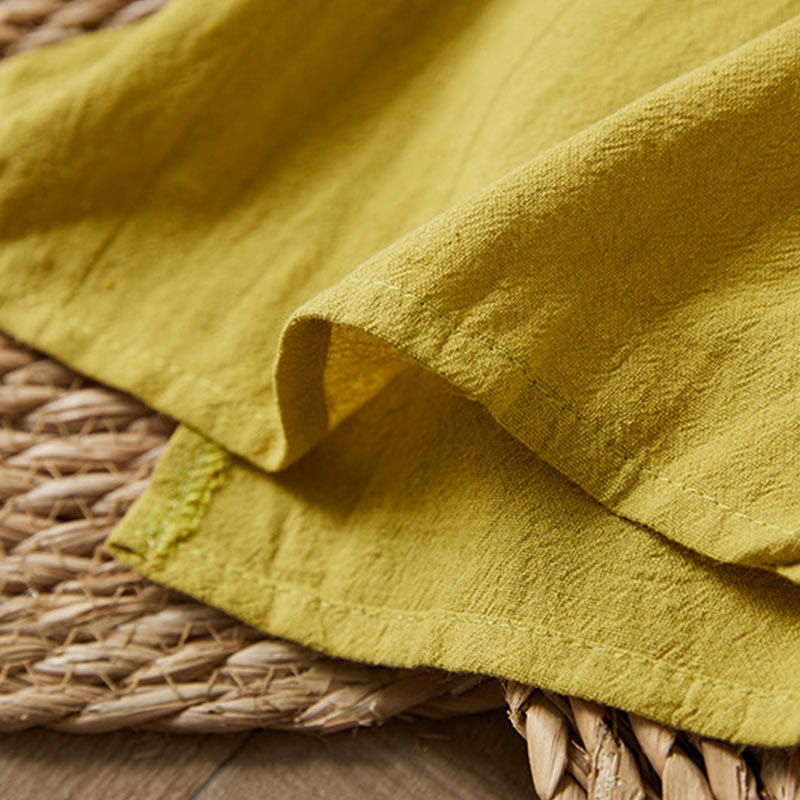 Buddha Stones Vintage Embroidery Frog-button Half Sleeve High Waist Cotton Linen Women's Midi Dress - image 5