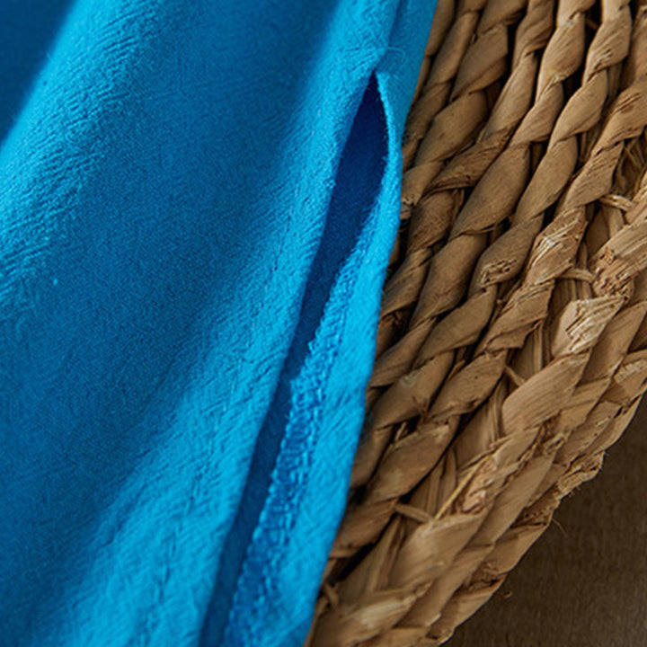 Buddha Stones Vintage Embroidery Frog-button Half Sleeve High Waist Cotton Linen Women's Midi Dress - image 24