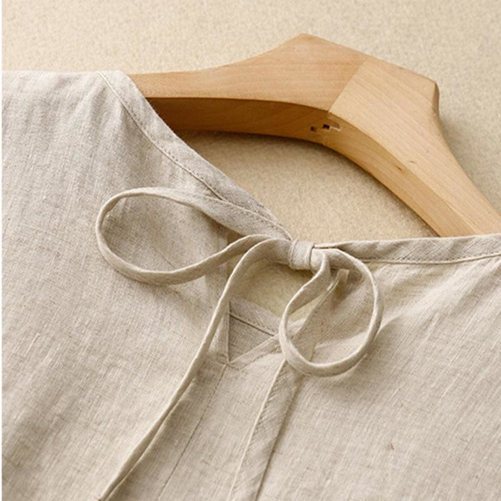 Buddha Stones Casual Short Sleeve Bowknot Tie Straps Women's Midi Dress With Pockets - image 15