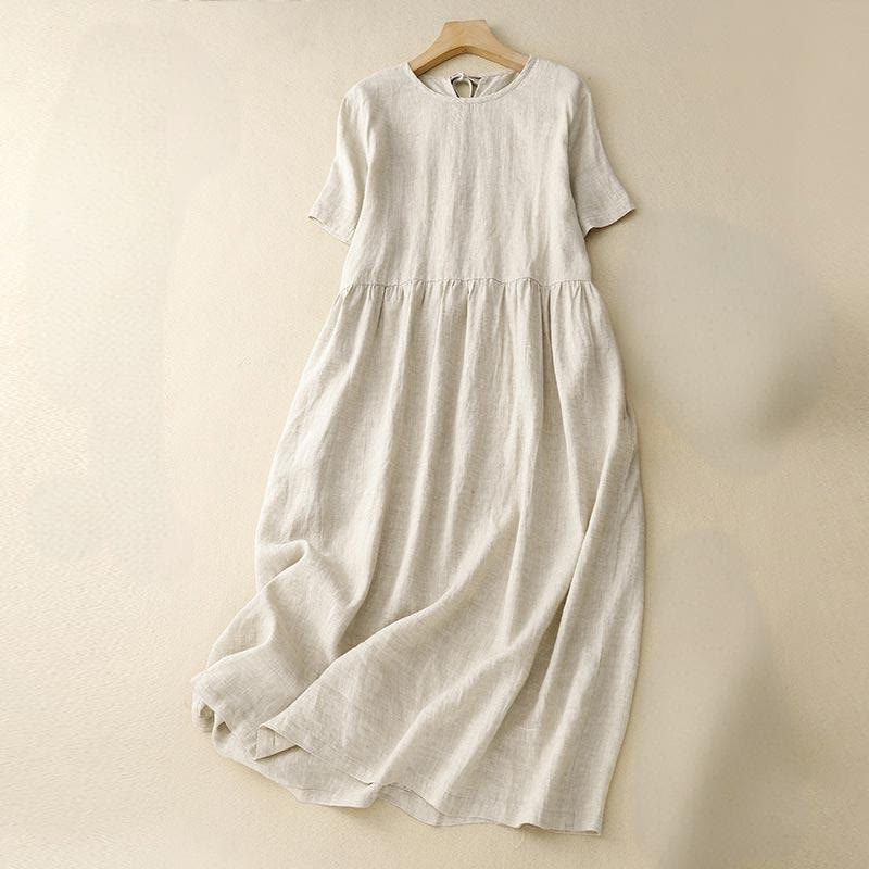 Buddha Stones Casual Short Sleeve Bowknot Tie Straps Women's Midi Dress With Pockets - Beige - US8-10，UK/AU12-14，EU40-42 (2XL) - image 14