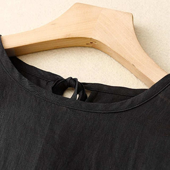 Buddha Stones Casual Short Sleeve Bowknot Tie Straps Women's Midi Dress With Pockets - image 10