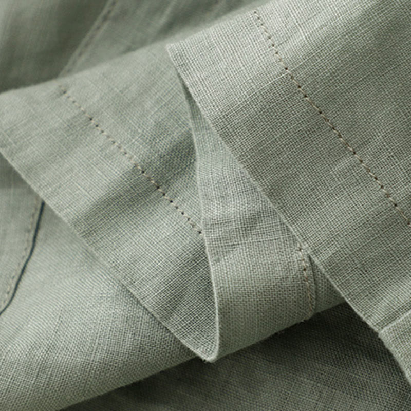 Buddha Stones Casual Plain Button Crew Ruffle Neck Short Sleeve Cotton Linen Women's Midi Dress - image 7