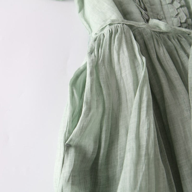 Buddha Stones Casual Plain Ruffle Design Short Sleeve Lace-Up Women's Midi Dress With Pockets - image 6