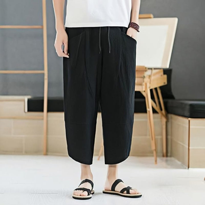 Buddha Stones Summer Men's Solid Color 7-8 Length Cotton Linen Drawstring Pants With Pockets - image 7